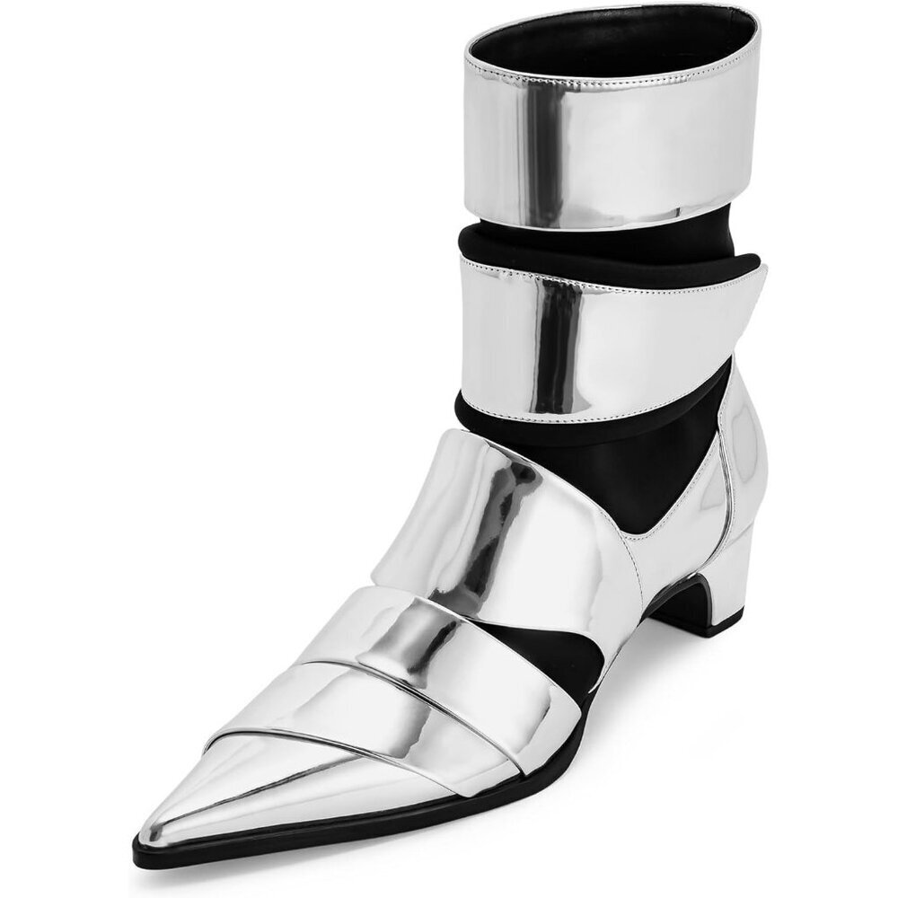 Women's Silver Faux Leather Emily Strap Ankle Boots
